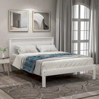 Estrutura de Cama de Madeira com Cabeceira e Estrado de Sarrafos