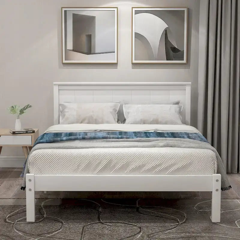 Platform Bed Frame with Headboard, Wood Slat Support