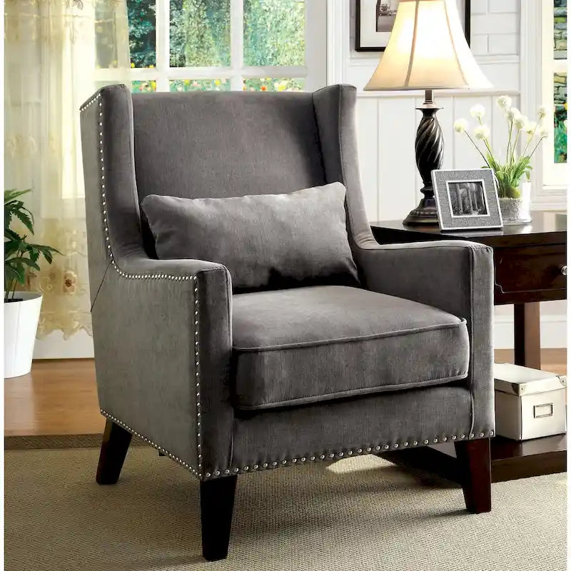 Contemporary Flannelette Padded Nailhead Accent Chair