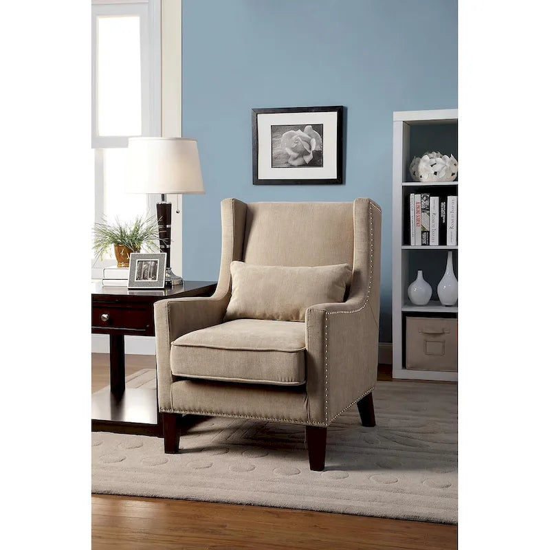 Wingback Accent Chair with Nailhead Trim and Accent Pillow