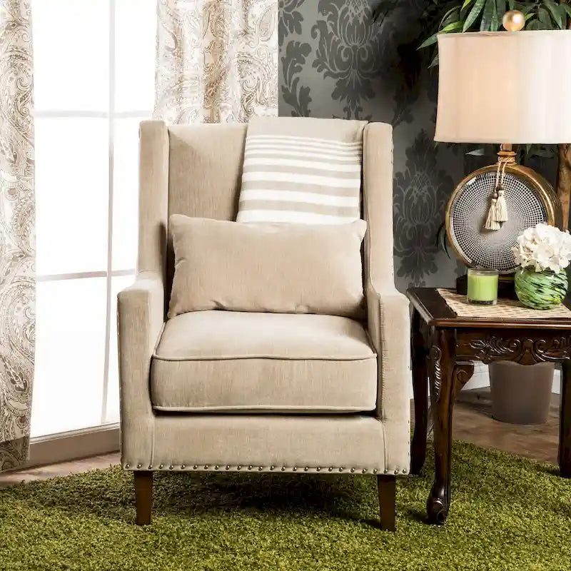 Contemporary Flannelette Padded Nailhead Accent Chair