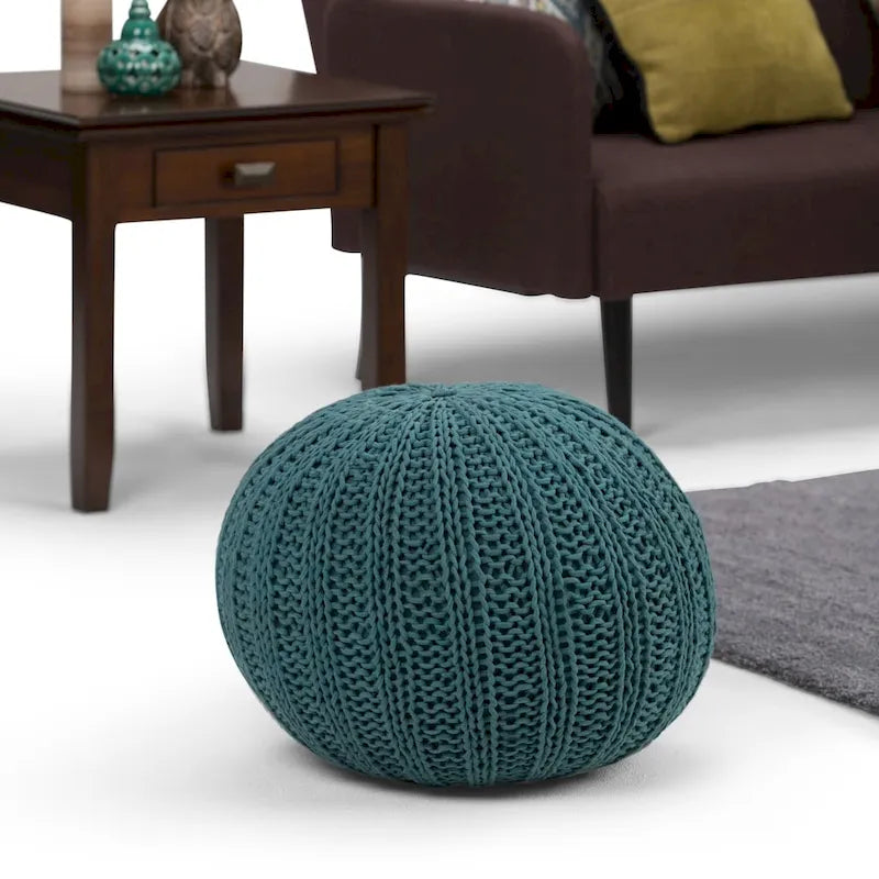 Boho Round Hand Knit Cotton Pouf Ottoman