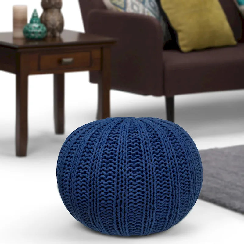 Boho Round Hand Knit Cotton Pouf Ottoman
