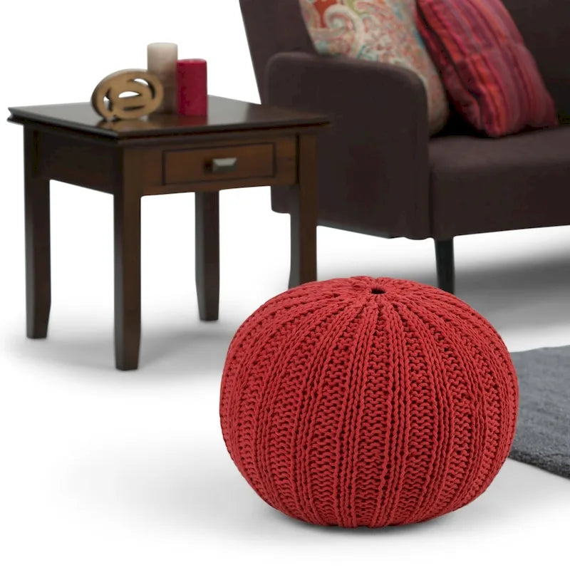 Boho Round Hand Knit Pouf