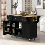 Rolling Kitchen Cart with Storage Cabinet and Drop Leaf Top