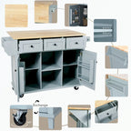 Rolling Kitchen Cart with Storage Cabinet and Drop Leaf Top