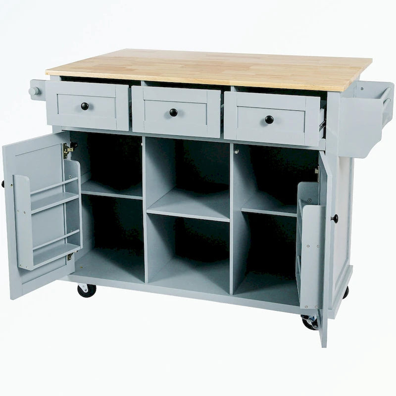 Kitchen Cart with 5 Wheels with Storage Cabinet and 3 Drawers