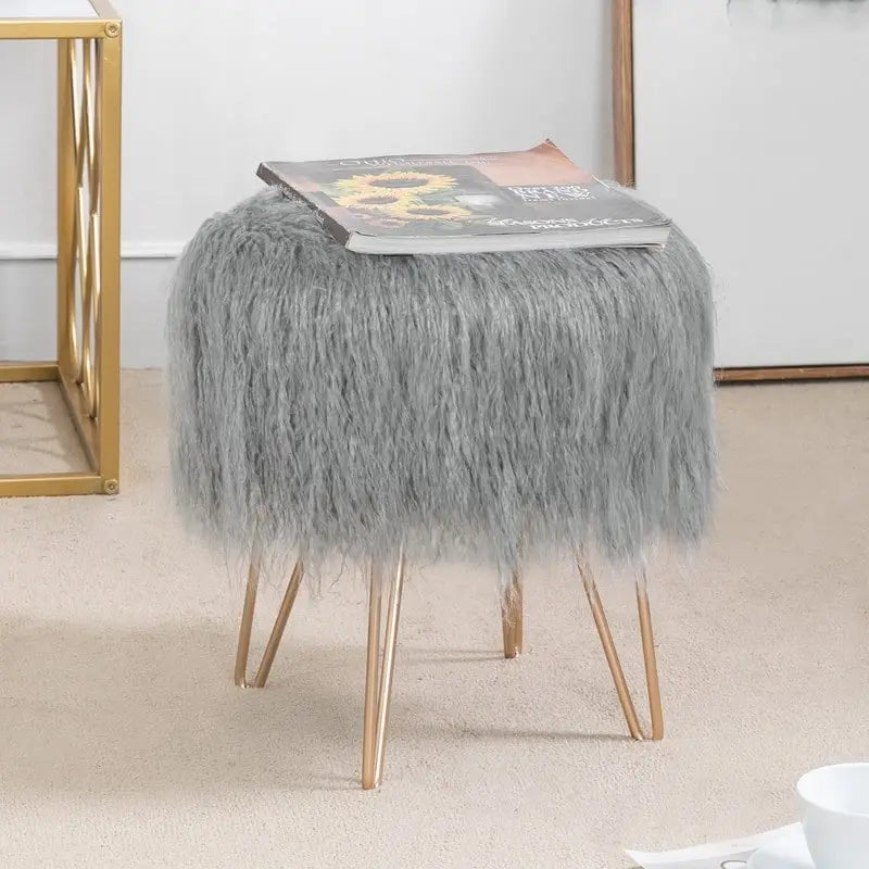 Vanity Stool Chair Soft Furry Footrest Stool Make Up Ottoman