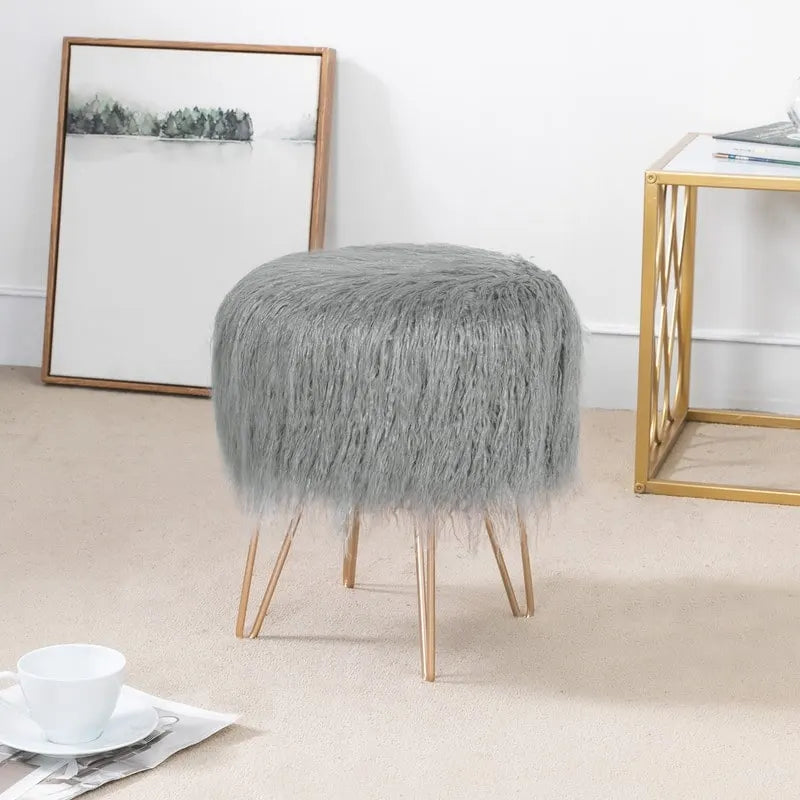 Vanity Stool Chair Soft Furry Footrest Stool Make Up Ottoman
