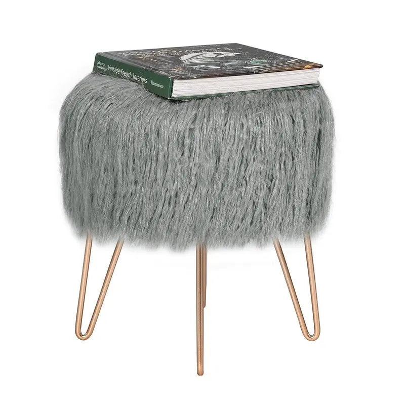 Vanity Stool Chair Soft Furry Footrest Stool Make Up Ottoman