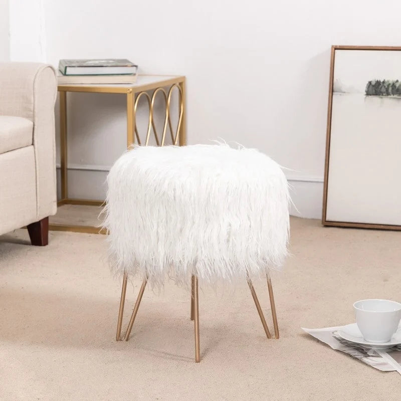 Vanity Stool Chair Soft Furry Footrest Stool Make Up Ottoman