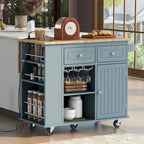 Rolling Kitchen Island Cart with Power Outlet Drop Leaf and Wine Glass Holder