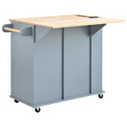 Rolling Kitchen Island Cart with Power Outlet Drop Leaf and Wine Glass Holder