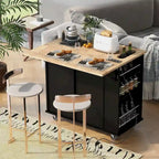 Rolling Kitchen Island Cart with Power Outlet Drop Leaf and Wine Glass Holder