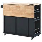 Rolling Kitchen Island Cart with Power Outlet Drop Leaf and Wine Glass Holder