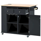 Rolling Kitchen Island Cart with Power Outlet Drop Leaf and Wine Glass Holder