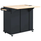Rolling Kitchen Island Cart with Power Outlet Drop Leaf and Wine Glass Holder