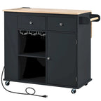 Rolling Kitchen Island Cart with Power Outlet Drop Leaf and Wine Glass Holder