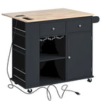 Rolling Kitchen Island Cart with Power Outlet Drop Leaf and Wine Glass Holder