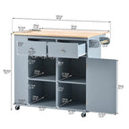 Rolling Kitchen Island Cart with Power Outlet Drop Leaf and Wine Glass Holder