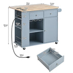 Rolling Kitchen Island Cart with Power Outlet Drop Leaf and Wine Glass Holder