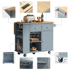 Rolling Kitchen Island Cart with Power Outlet Drop Leaf and Wine Glass Holder