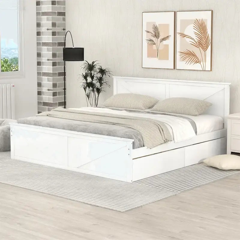 Cama Plataforma King Size de Madeira com Estrado de Madeira Maciça