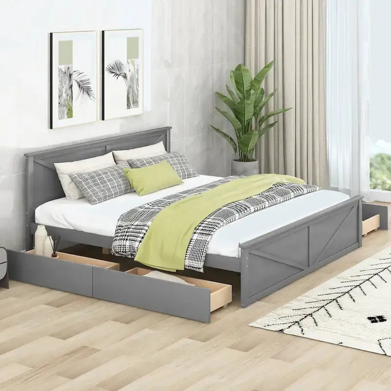 King Size Wooden Platform Bed