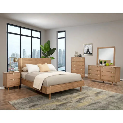 Alpine Furniture Easton Wood Platform Bed in Sand (Beige)