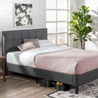 Priage by ZINUS Grey Square Stitched King Platform Bed Frame