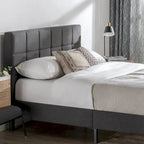 Cama de Plataforma King com Cabeceira Estofada com Costura Quadrada