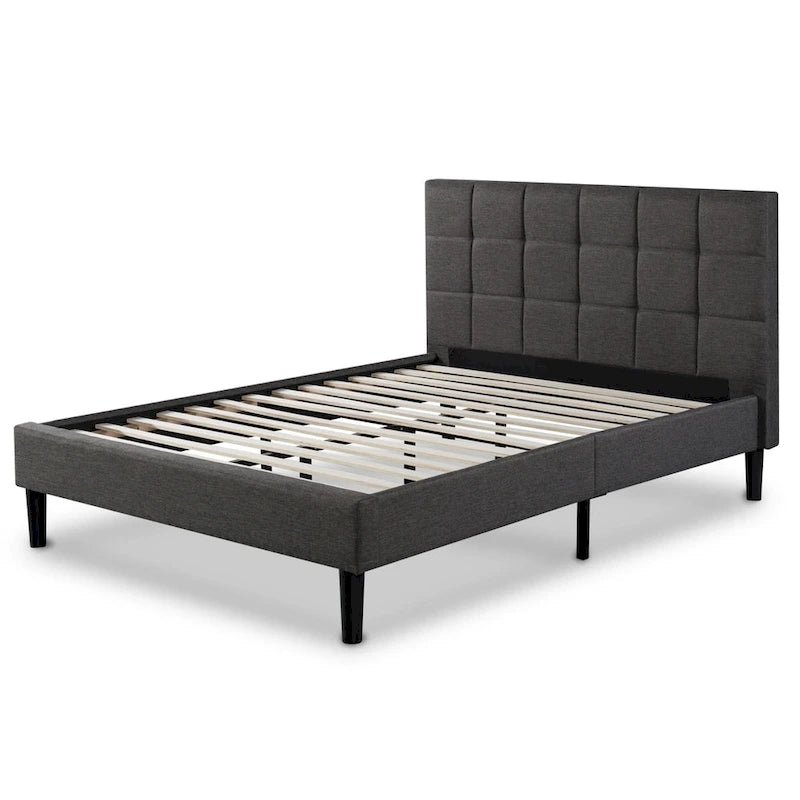 Grey Square Stitched King Platform Bed Frame