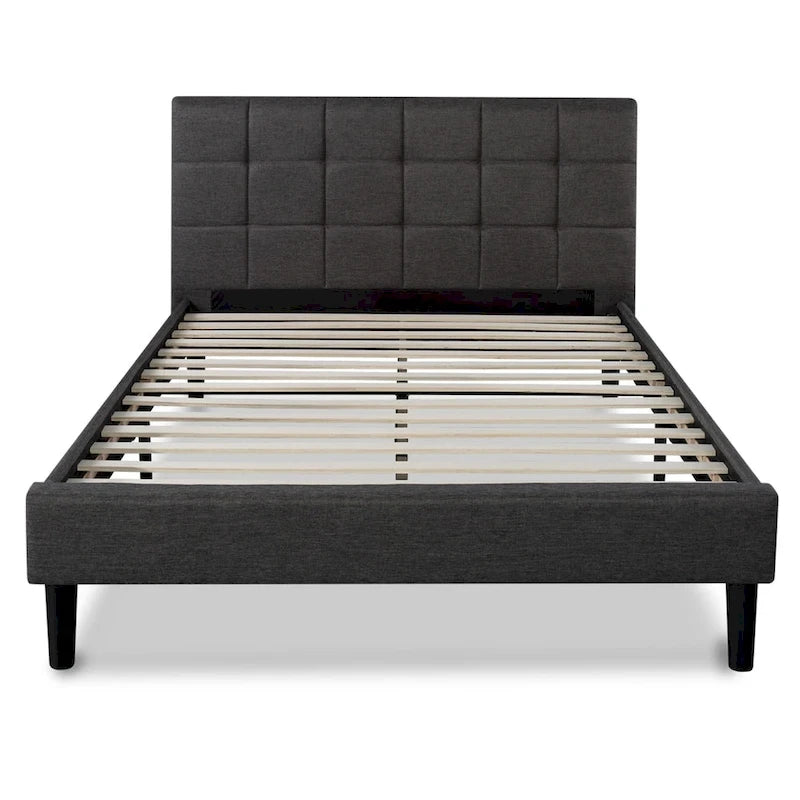 Grey Square Stitched King Platform Bed Frame
