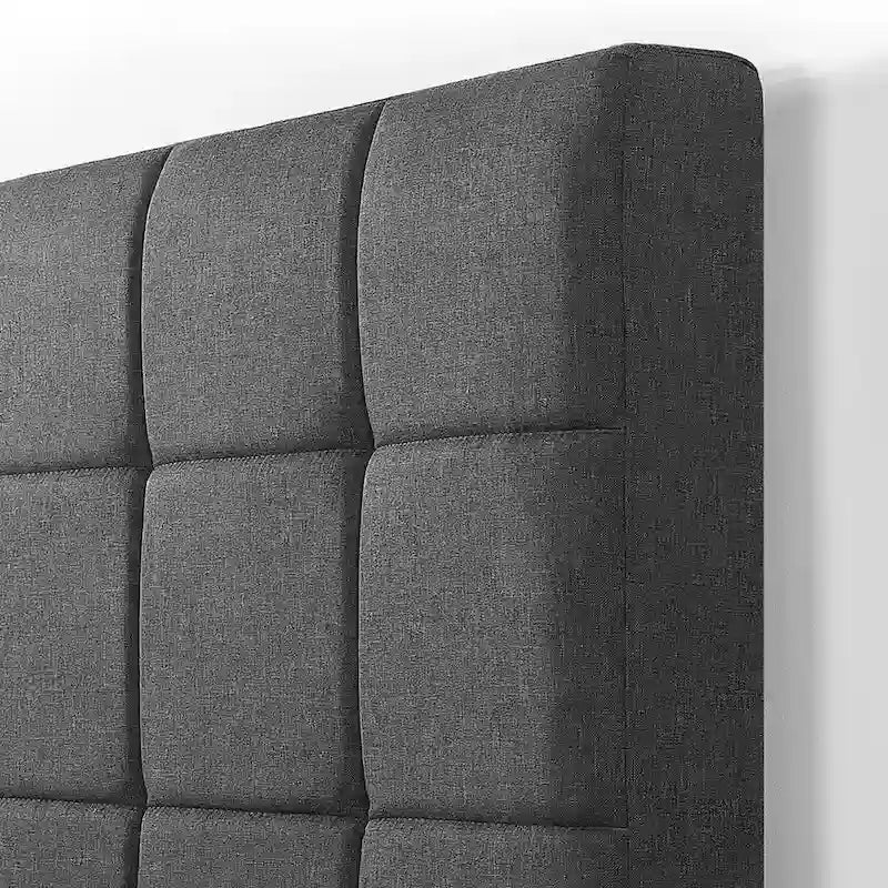 Grey Square Stitched King Platform Bed Frame