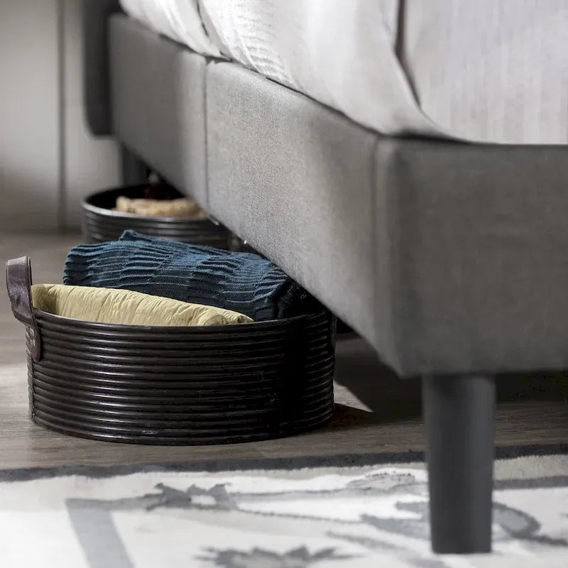Grey Square Stitched King Platform Bed Frame