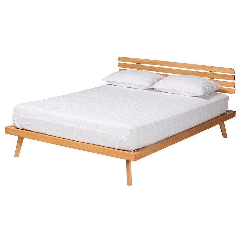 Modern Japandi Rustic Brown Finished Wood Platform Bed