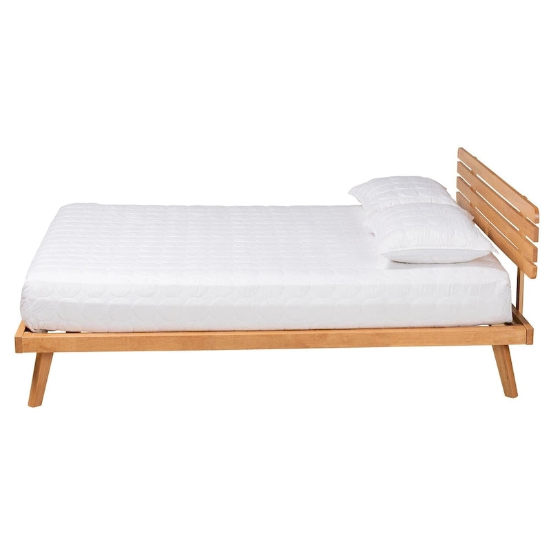Modern Japandi Rustic Brown Finished Wood Platform Bed