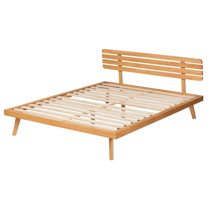Modern Japandi Rustic Brown Finished Wood Platform Bed