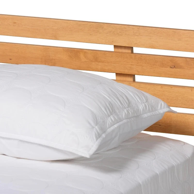 Modern Japandi Rustic Brown Finished Wood Platform Bed