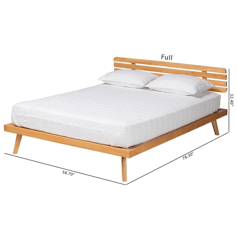Modern Japandi Rustic Brown Finished Wood Platform Bed