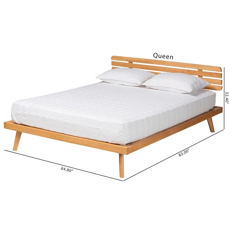 Modern Japandi Rustic Brown Finished Wood Platform Bed