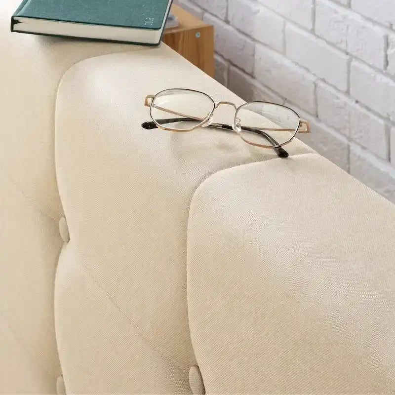 Beige Upholstered Button Tufted Platform Bed - King