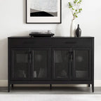 Black Sideboard with Poly-Rattan Mesh Doors and Adjustable Shelves