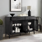 Black Sideboard with Poly-Rattan Mesh Doors and Adjustable Shelves