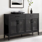 Black Sideboard with Poly-Rattan Mesh Doors and Adjustable Shelves