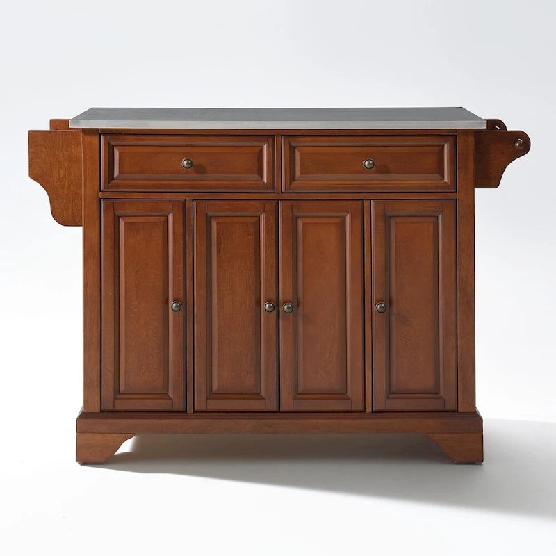 Stainless Steel Top Kitchen Island in Classic Cherry Finish - 51.5 W x 18 D x 36 H