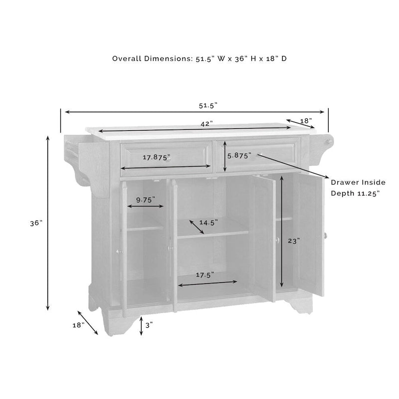 Stainless Steel Top Kitchen Island in Classic Cherry Finish - 51.5 W x 18 D x 36 H