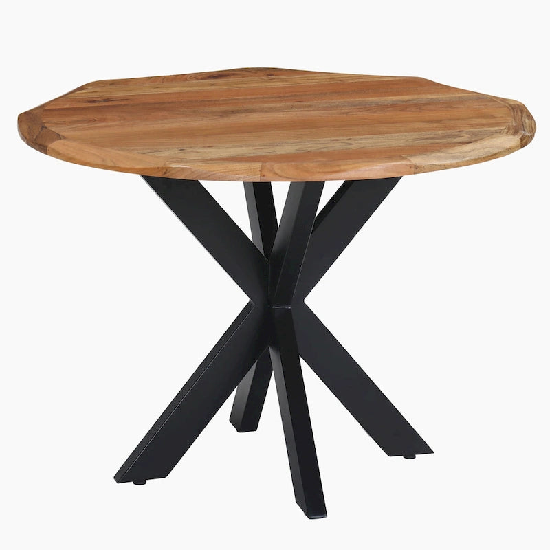 41 Inch Handcrafted Live Edge Round Dining Table with a Natural Brown Acacia Wood Top and Black Iron Legs