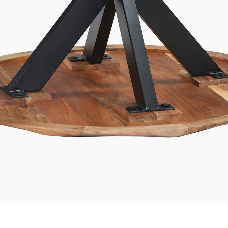 41 Inch Handcrafted Live Edge Round Dining Table with a Natural Brown Acacia Wood Top and Black Iron Legs