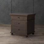 Mahogany 3-Drawer Wood Nightstand with Antique Brass Knobs and Bun Feet